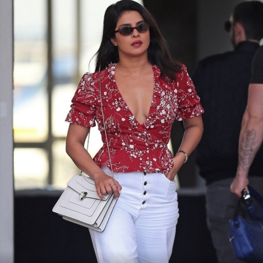 Reformation Caprice Red Wrap Blouse